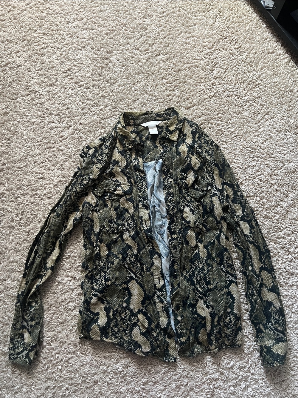 Snake Print Button-Front Shirt - Green/Black
